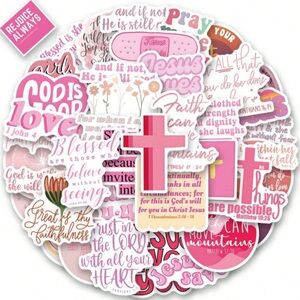 Pink Christian Bible Verse Stickers - Faith Based Decals (Set of 20)